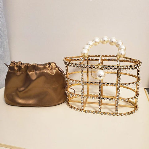 Rhinestone basket bird cage dinner bag